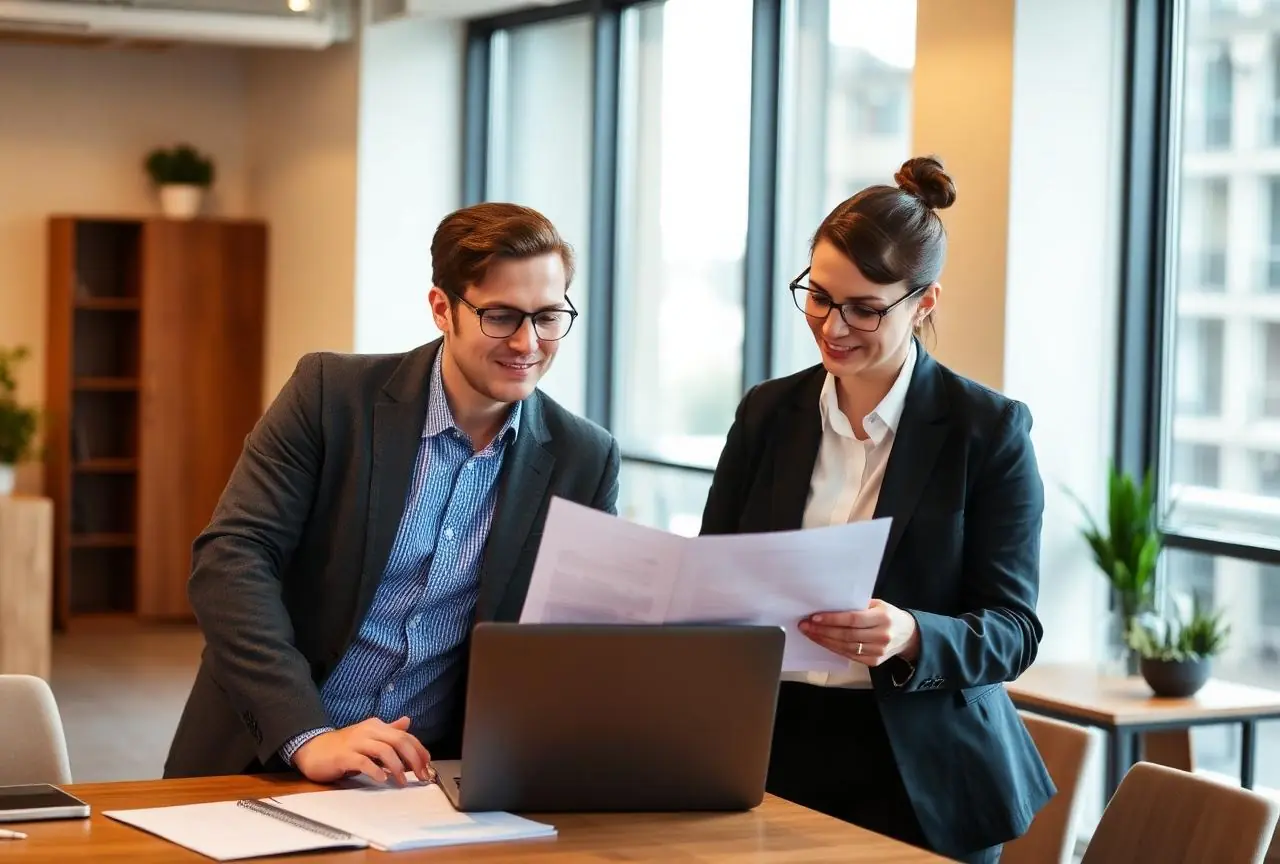 Consultants reviewing financial data together