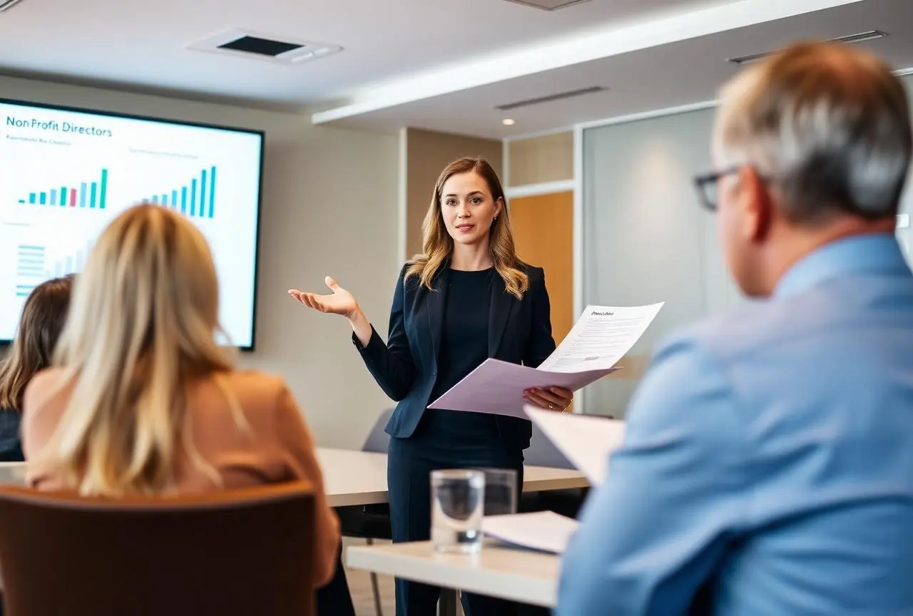 Professional presenting financial reports to non-profit board