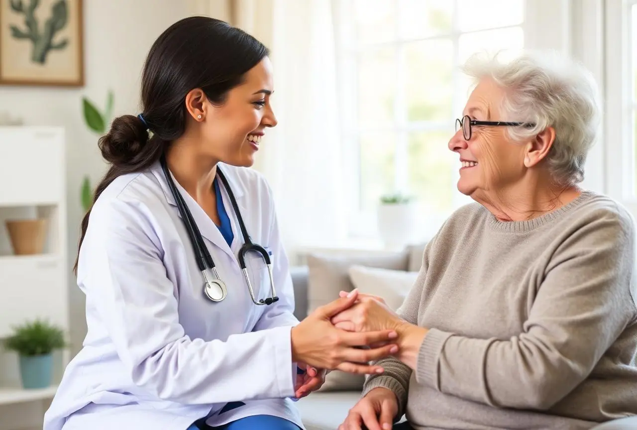 Caregiver visiting patient in a home health setting